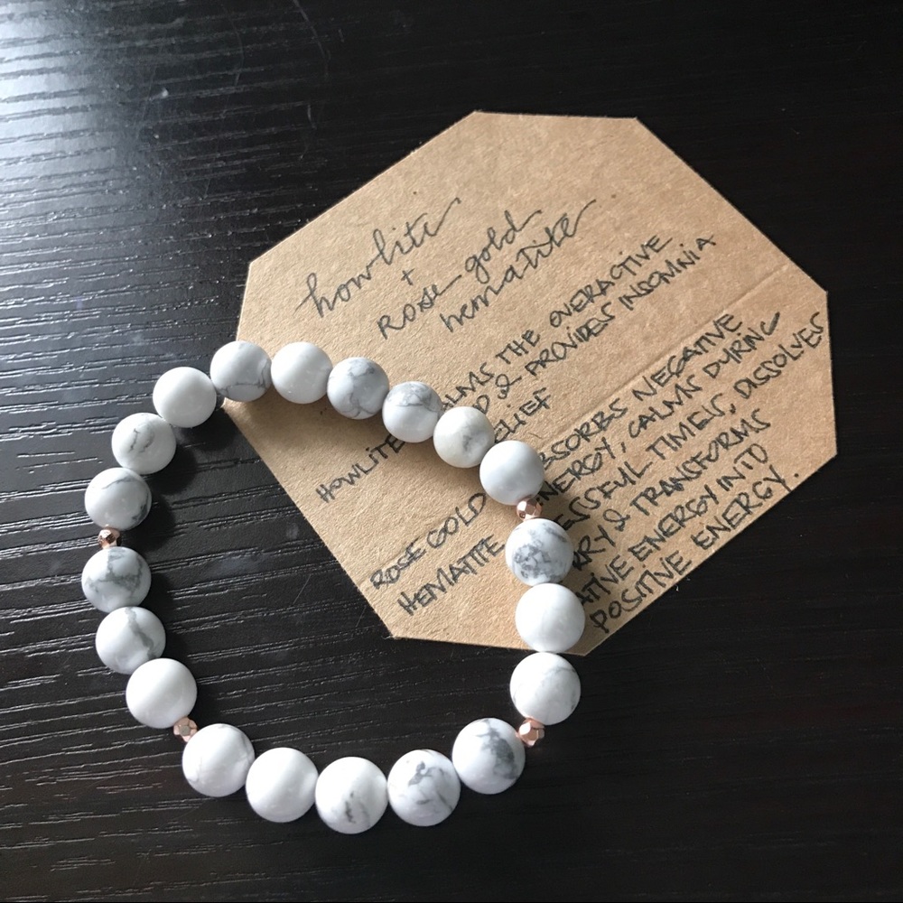Howlite and rose gold hematite beaded bracelet